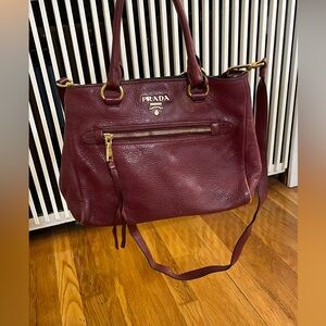 USED Prada Burgundy Leather Tote Bag
